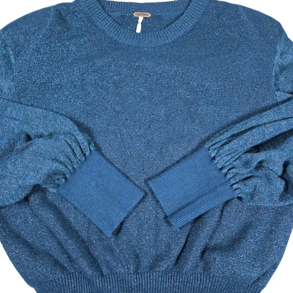 Free People Teal Blue‎ Let It Shine Sweatshirt OB719485 Small - Image 3