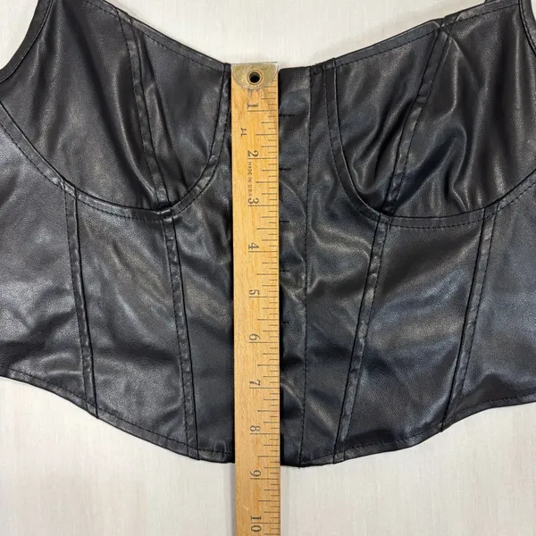 Corset Bustier Top Black‎ Faux Leather Hook Front Steampunk Punk Goth Sexy Sz S - Image 8