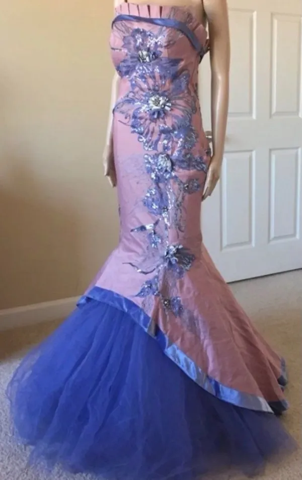 Elegant Pink and Purple Floral Mermaid Wedding Dress - Image 4