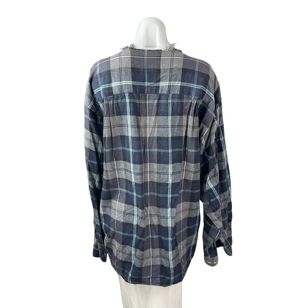 Furst of a Kind Plaid Check Flannel Long Sleeve V Neck Lace Up Shirt Top Sz L/XL - Image 4