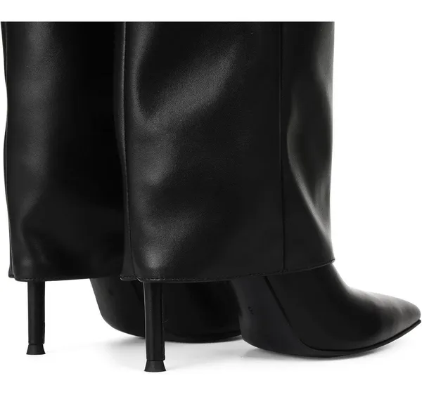 Black Leather High Knee Boots Size 7 - Image 3