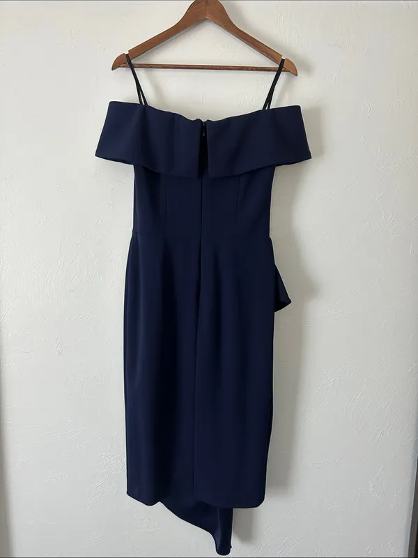Betsy Adam Navy One-Shoulder Ruffle Sheath Dress - Image 5