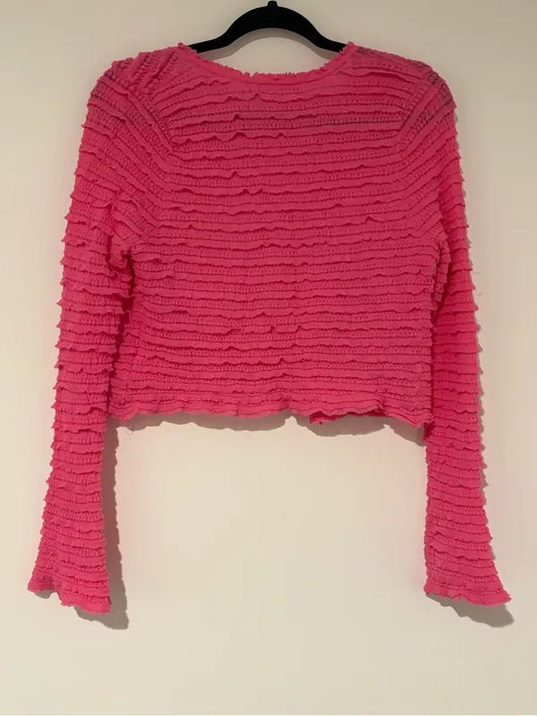 LoveShackFancy Celosia Tiered Ruffle Cardigan in Lovestruck Pink Size Small - Image 3