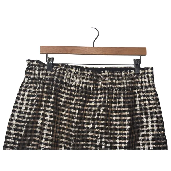 J.Crew Mini Skirt L Gold Metallic Gingham BM055 Holiday Party Glam Pull On - Image 4