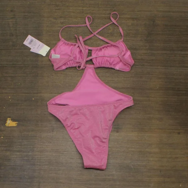 NWT Wild Fable Womens Cut Out One Piece Swimsuit 87763489 XS Pink Lurex - Image 3