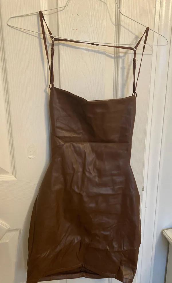 brown leather mini dress - Image 3