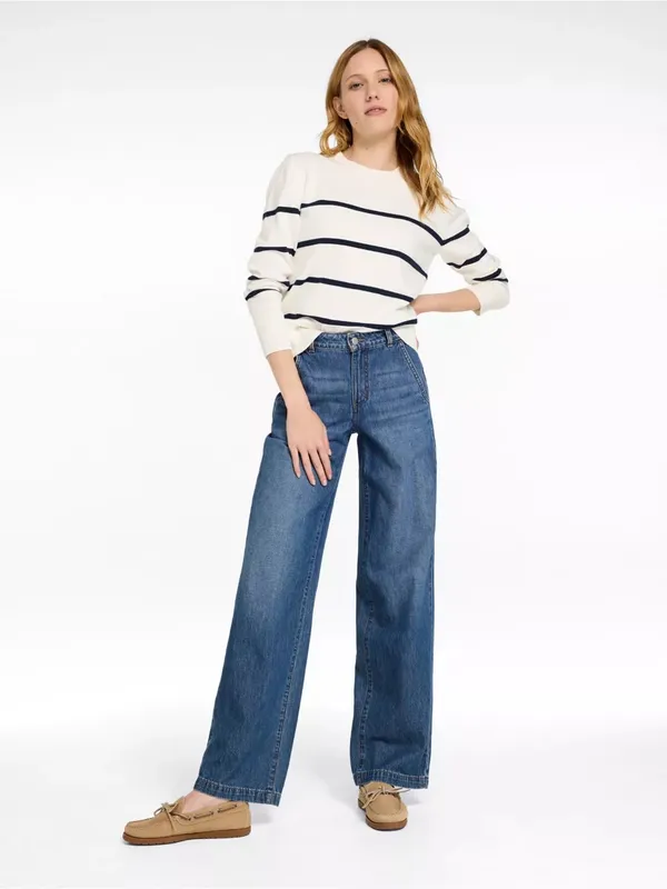 LL Bean Classic Fit 207 Wide Leg High Waisted Jeans in “Washed Indigo”, Size 10 - Image 5