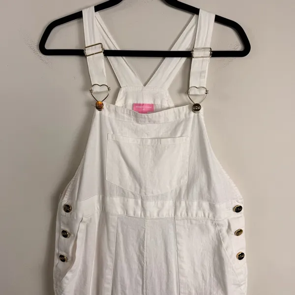 Stoney‎ Clover Lane White Linen Blend Overalls with Heart Hardware Size S - Image 3