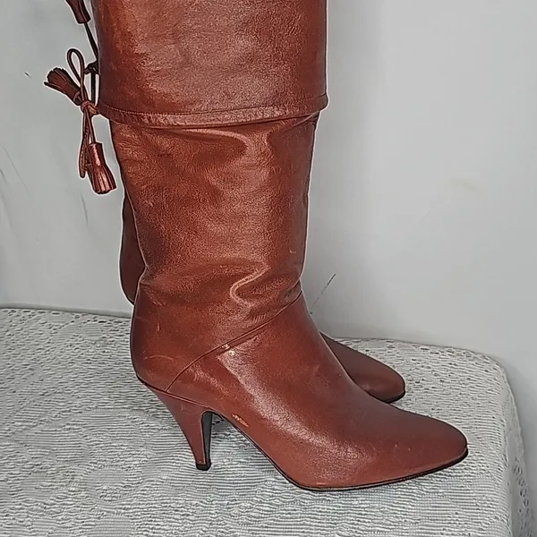 Caressa soft leather pull on heeled boots with tassels made in Spain sz 7 - Image 4