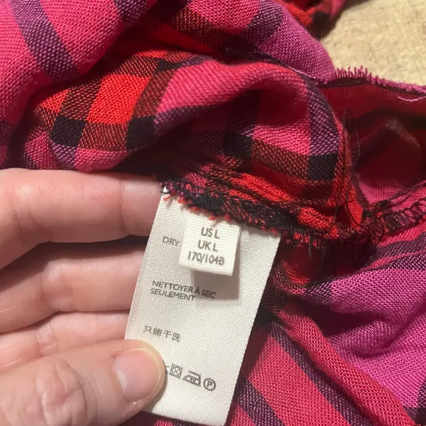 Free People Women's Pink Red Plaid Wool Blend Pacific Dawn Shirt Sz L Flannel - Image 8