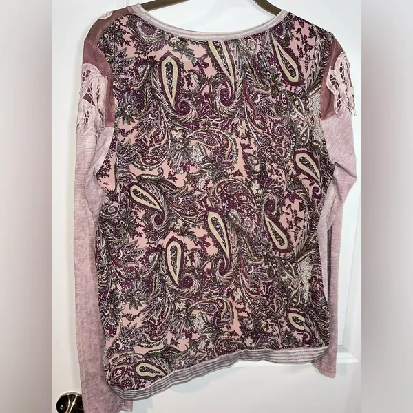 Buckle Gimmicks Collection Mauve Mesh Paisley CrissCross Long Sleeve Size Large - Image 6