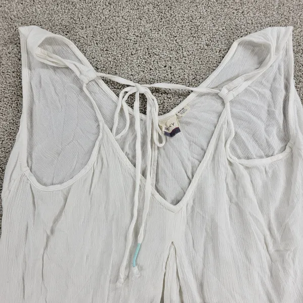 Roxy Flowy Top Womens S White Sleeveless Laced Ties Summer Beachy Babydoll - Image 13