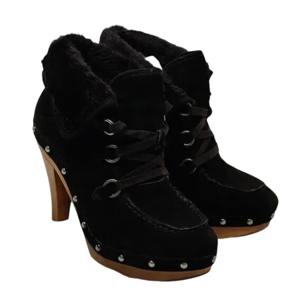 Vintage Black Guess Wooden heel booties sz 9.5 - Image 3