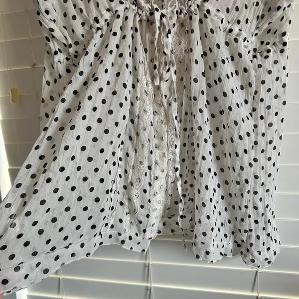 Source Unknown Vintage Polka Dot Lace Top / Mini Dress Size 24 corset flowy romantic boho - Image 6