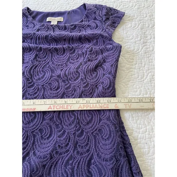 Coldwater Creek Purple Lace Knee Length Dress Size 4 Cap Sleeve​ - Image 13
