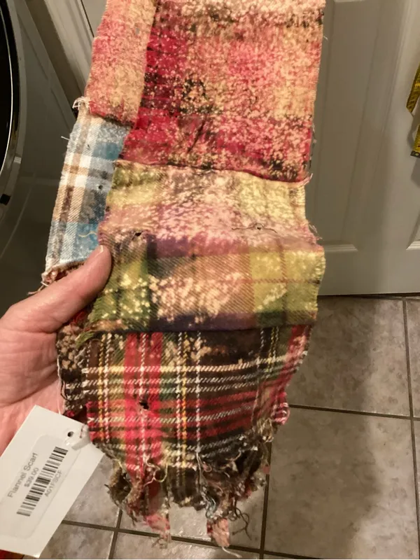 Plaid Patchwork Fringe Scarf in Red, Blue & Brown Red - Image 8