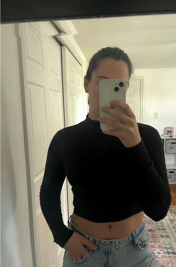 Forever 21 Crop Top Long Sleeve Ribbed Black - Image 2