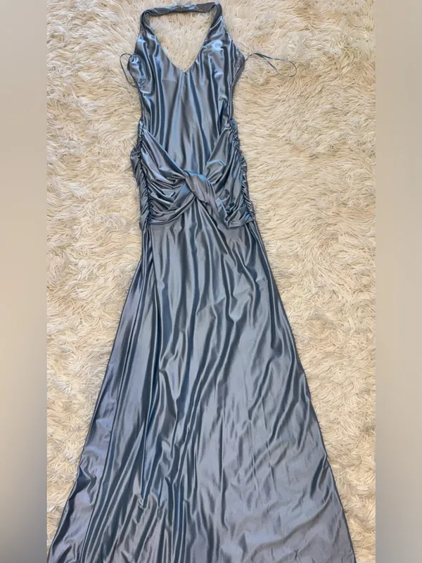 New Delfi Collective Soraya Halter Neck Satin Jersey baby blue Gown Sz XS - Image 6