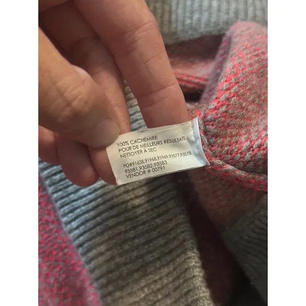 Club Monaco Italian Cashmere Sweater‎ Coral Pink Grey Trim Crew Neck XS q2645 - Image 4