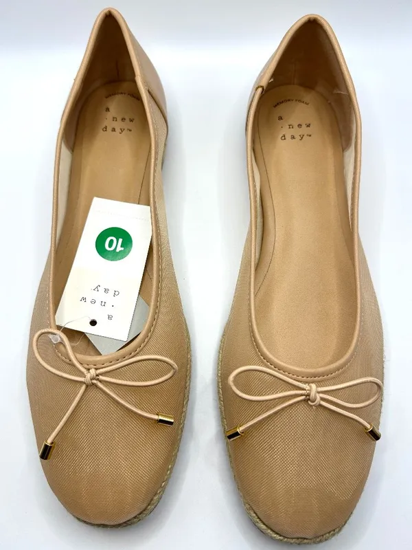A New Day Beige Mesh Bow Espadrille Ballet Flats Balletcore Coquette Ballerina - Image 2