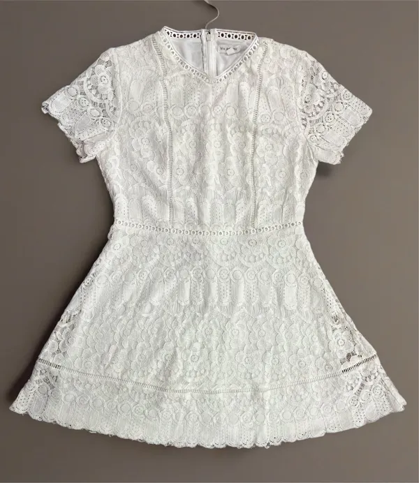 🦢 Blu Pepper Off-White Floral Lace Dress | Women’s Sz Med - Image 2