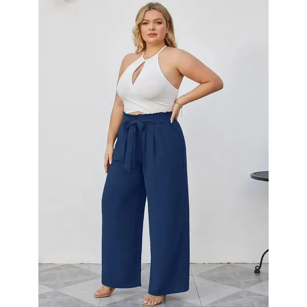 Cueply Womens Pants Sz 3X Dark Blue Wide Leg Pull On Trousers Pockets Casualwear - Image 3