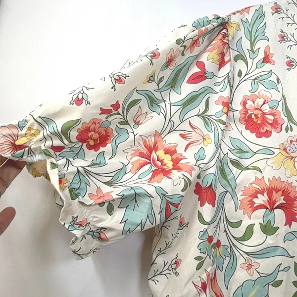 CHERYBETTY Babydoll Blouse Floral Paisley Puff Sleeve Embroidered Trim Cream‎ L - Image 4
