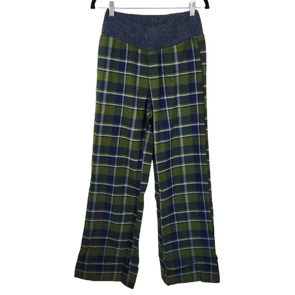 WeWoreWhat Green and Navy Plaid Pant NWT Size Small Low Rise Plaid Knit Pants - Image 2
