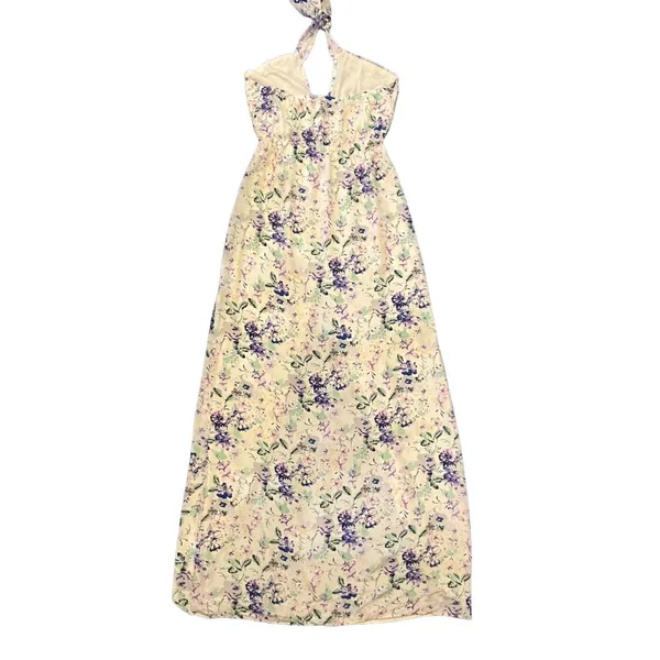 $320 Helena Quinn M Maxi Dress Mariella Slit Long Ivory Halter Floral Sundress - Image 4