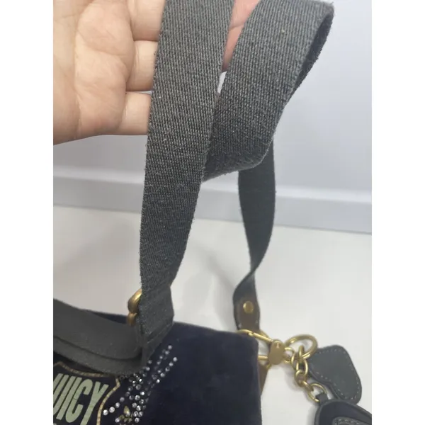 Vintage Juicy Couture Navy Velour Crossbody Bag “love your couture” - Image 4