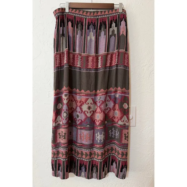 Vtg Monterey Petites 90s Aztec Southwestern Tribal Geometric Rayon Maxi Skirt S - Image 2