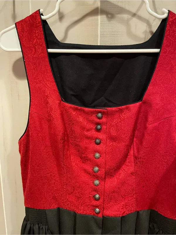 Cute vintage Oktoberfest dirndl dress button front pocket cotton wool German - Image 2