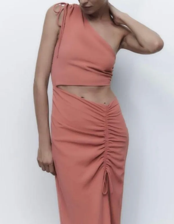 midi dress cut out fitted drapped muave casual party - Image 6