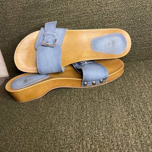 Zara Women's Denim Blue Slide Sandals - Image 5