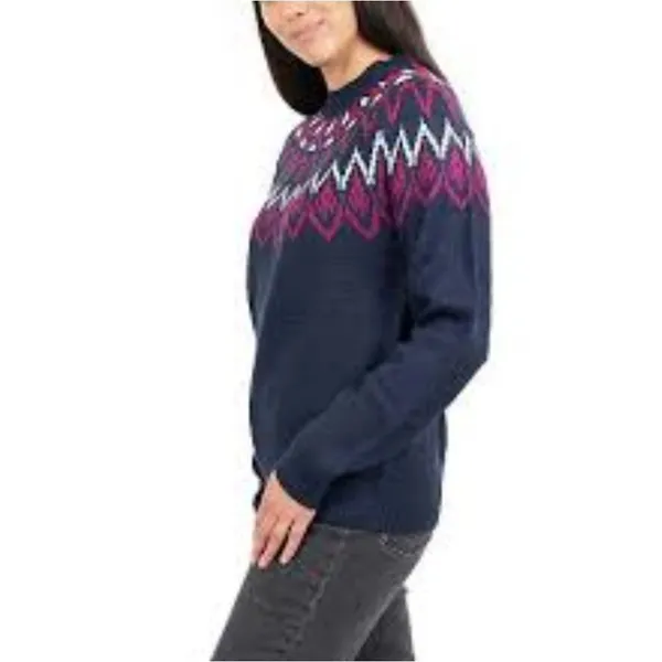 Mountain and Isles Pico Fair Isle‎ Sweater Pink Blue Crew-neck Women's Large - Image 2