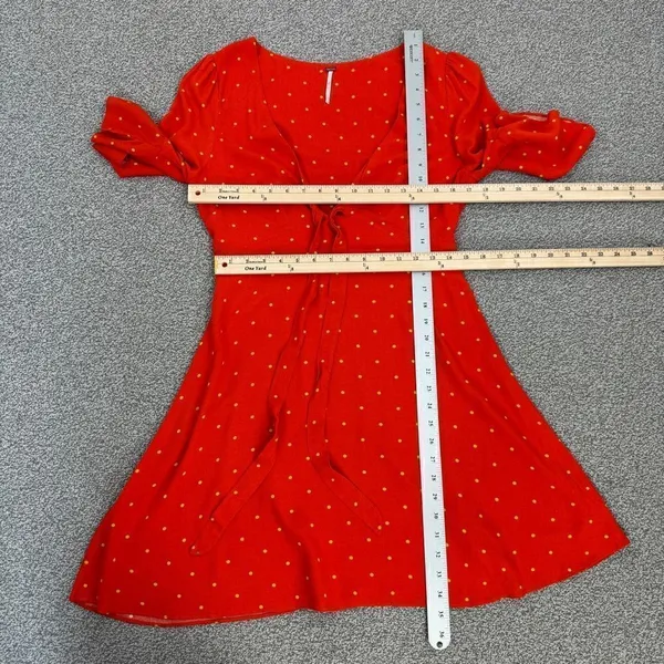 Free People All Yours Polka Dot Flounce Sleeve Mini Dress Orange Size‎ 4 V Neck - Image 13