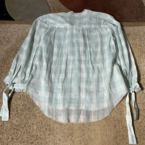 Sundance Cottagecore‎ Gingham Pintuck Lace Cotton Blouse PXXS Tie Sleeve Top - Image 7