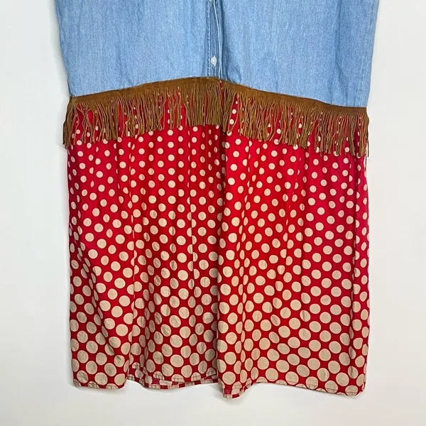 Vintage Details Express Tunic Shirt Women's Size Large‎ Blue Chambray Fringe 90s - Image 4