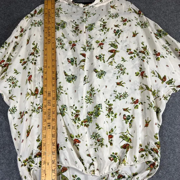 Patterson J Kincaid Silk Bird Print Blouse‎ Cream Red Tie Dolman Sleeve Medium - Image 5