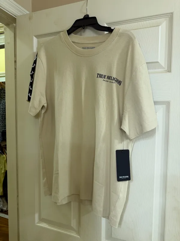True Religion Men's Logo Tape T-Shirt in Beige - Image 2