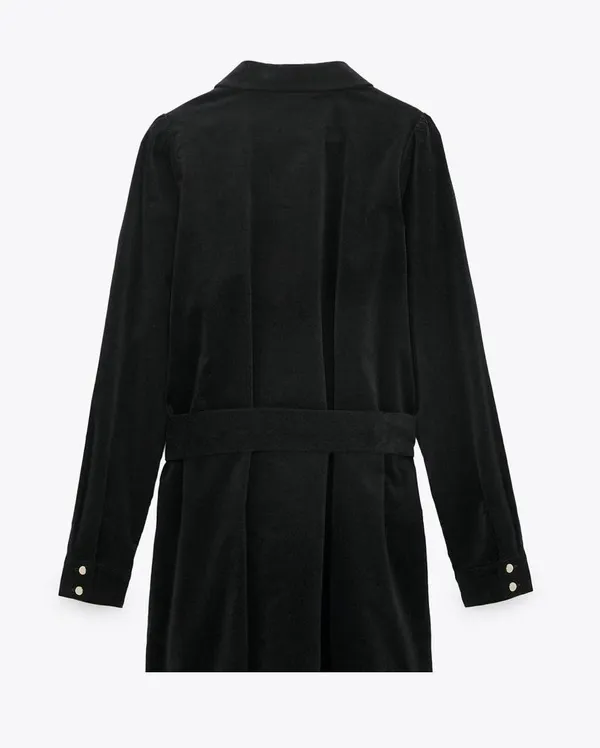 Zara Black Button Down Velvet Mini Dress - Image 3