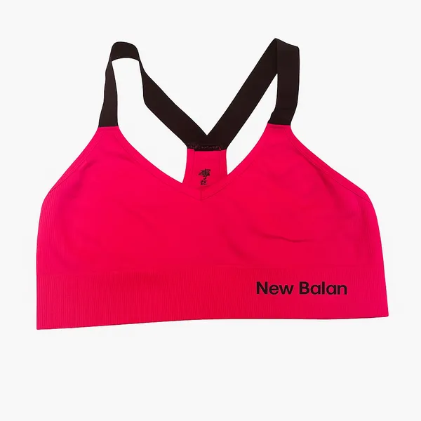 New Balance Seamless Racerback Sports Bra Pink Medium Yoga Gym Logo Flaw Top GUC - Image 11