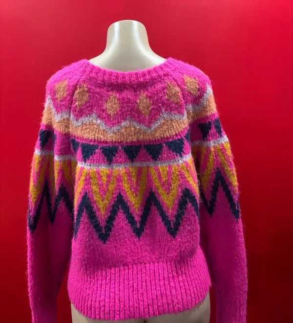 A New Day Women's Bright Pink Fair Isle Crewneck Sweater(LG) - Image 3