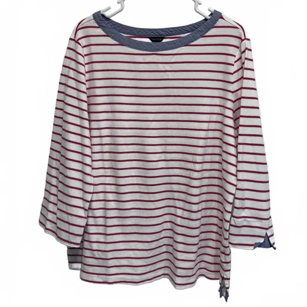 Nautica Striped Chambray Cuffed Sleeve Cotton Top Plus Size XXL - Image 3