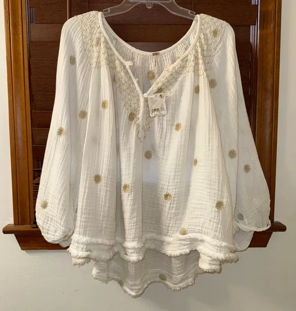 Free People NWT $168 Ivory Aldous Embroidered Button Front Raw Seaming Set S - Image 15