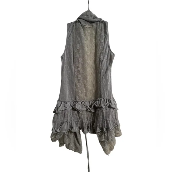 a’reve Gray Lace Ruffle Hem Layering Vest Tie Boho Festival Y2K Fairy Size S/M - Image 5