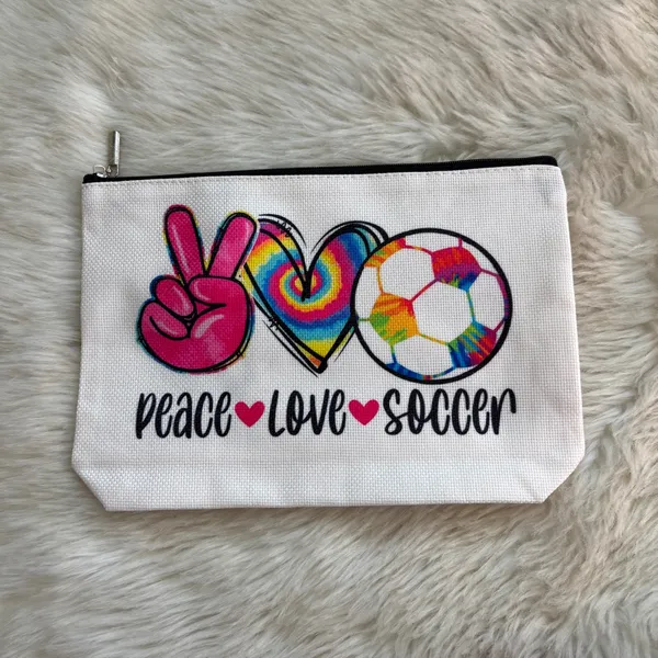 Peace Love Soccer Rainbow Graphic Zip Pouch White - Image 2