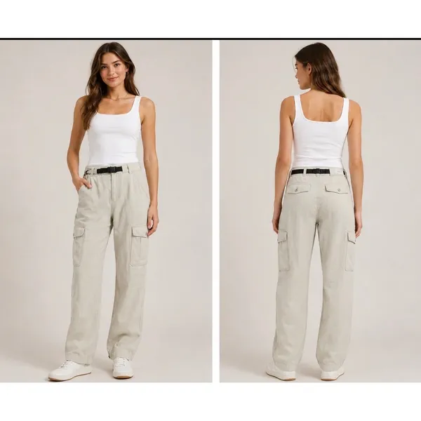 ZARA‎ Women's Size 8 Khaki Cargo Pants Utility Pockets Mid Rise Straight Leg - Image 2