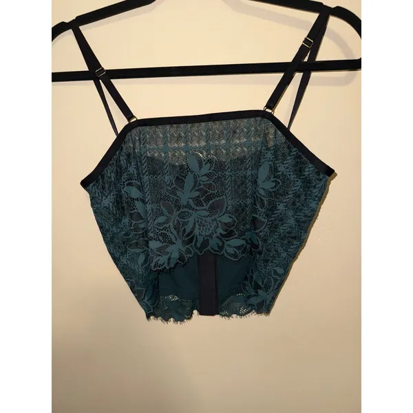 Aerie Women Emerald Floral Lace L‎ Corset Crop Top Whimsigoth Dark Romance - Image 5