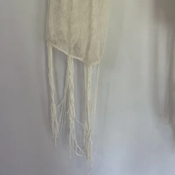 Sheer floral white scarf lightweight elegant delicate frilled design - Image 2